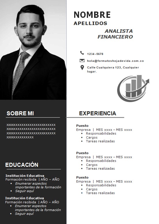 Plantilla HOJA DE VIDA de una analista financiero colombiano para descarga gratis en word