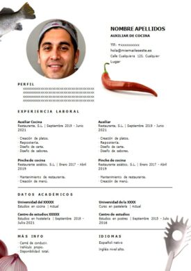 Hoja de vida sencilla para auxiliares de cocina en Colombia