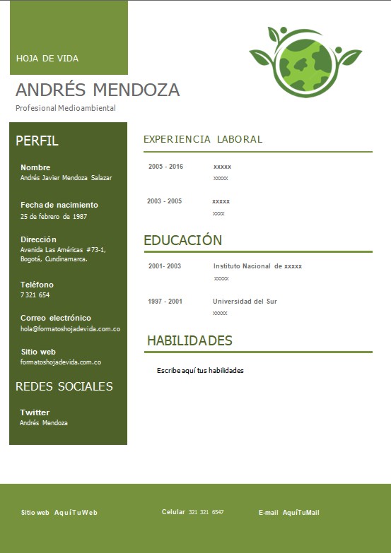 Hoja de vida para completar para profesionales medioambientales