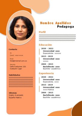 Ejemplo de hoja de vida gratis para pedagogos en Colombia